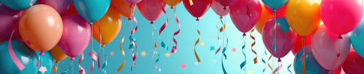 Whimsical circle made of balloons and streamers, whimsical, streamers