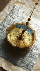 Naklejka premium Intricate steampunk style satellite dish atop a metallic tile base