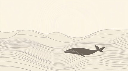 Obraz premium Simple whale illustration on wavy water background
