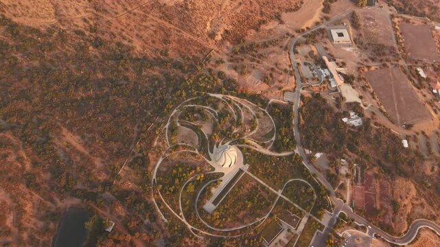 Aerial view around the Bahai Temple in Santiago de Chile located in the Pe&ntilde;alol&eacute;n Commune