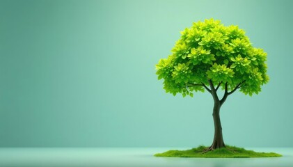Young tree, slender trunk, fresh green leaves, clean background , summer, botany, young tree