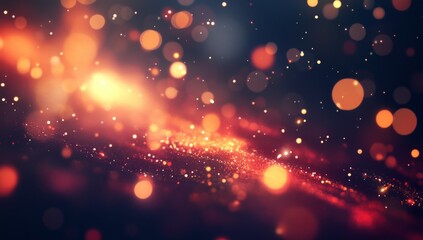 Obraz premium Glowing red light streaks across the background, with dark, abstract lights and stars, creating a space or futuristic technology background.