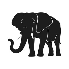 Elephant vector silhouette, wild animal illustration, safari design, mammal shape isolated