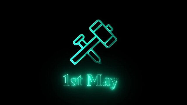 United We Work: Celebrating Labor on May Day,may day, international labor day neon text animation with hamar icon.1st may ,worker unity  animation on black background.