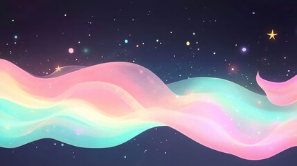 Fototapeta premium A colorful, ethereal wave of pastel hues against a starry background, evoking a dreamy atmosphere.