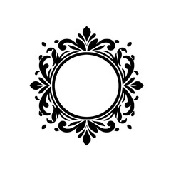 Black Ornate Circle Frame, Elegant Decorative Border Emblem Design Element