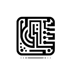 Abstract Digital Circuit Board Maze Icon - Minimalist Tech Graphic Element on White Background
