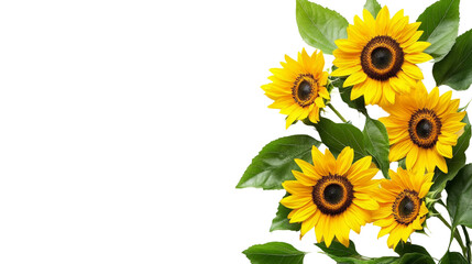 Radiant sunflowers gracefully adorn the scene creating a lively floral arrangement against a solid canvas