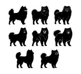 Chow Chow Dog Silhouettes in Simple Black and White Vector Style