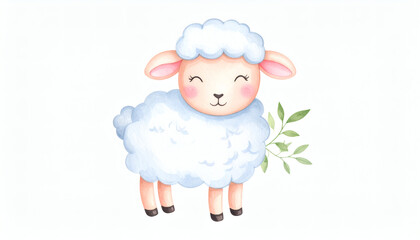Fototapeta premium Cute watercolor illustration of kid sheep doll – Adorable and fluffy character for creative designs and decor