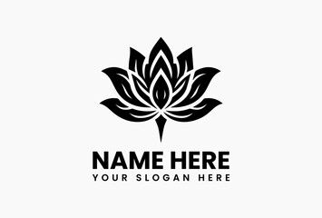 Fototapeta premium Stylized vector lotus flower emblem in black silhouette, plant illustration isolated on white background for beauty and relaxation themes 