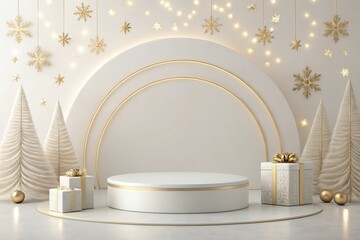 Elegant Minimalist Christmas Podium Design with Festive Accents