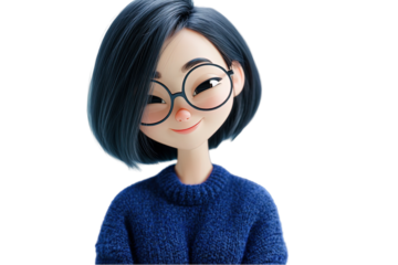 Adorable cartoon girl on transparent background