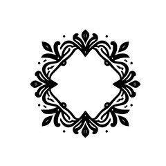 Elegant Symmetrical Black Ornamental Frame Motif on White - Classic Decorative Design Element