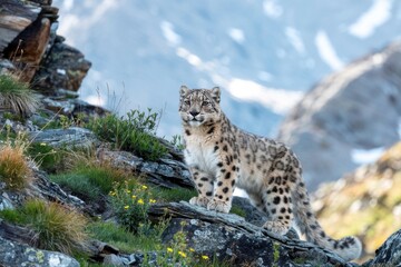 Fototapeta premium Snow Leopard Wildlife Nature Mountain Habitat Outdoors Animal Photography