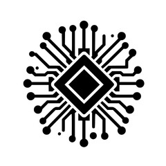 Digital Processor Icon: Black and White Stylized Tech Graphic