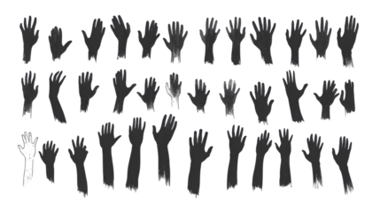 crowd silhouettes with raised hands on white background