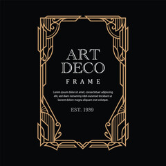 Art Deco Frame with Elegant Gold Geometric Retro Ornament on Black Background