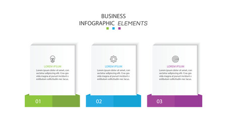 Design template for vector infographic labels with icons and 3 options or steps. Suitable for process diagrams, presentations, workflow layouts, banners, flow charts, and infographics.