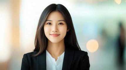 Confident Asian female manager hosting a corporate webinar