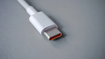 Close-up of a USB Type-C Connector on a White Cable