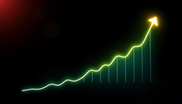Glowing upward trend graph on dark background, showcasing exponential growth, chart,  market growth