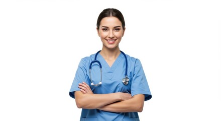 Smiling nurse with stethoscope isolated on white background