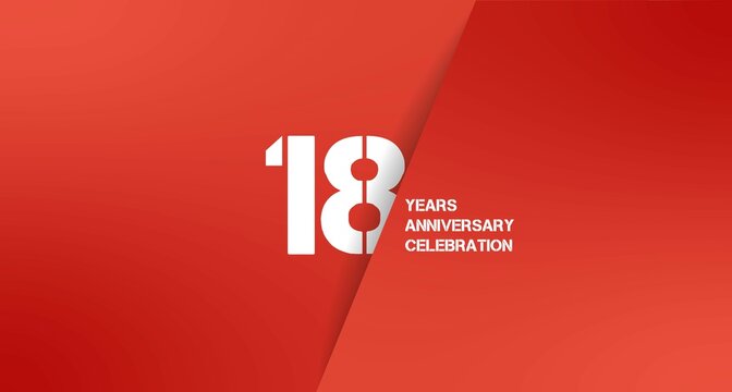 Celebrating 18 years of success with a vibrant red design and crisp white typography, symbolizing a milestone anniversary.
