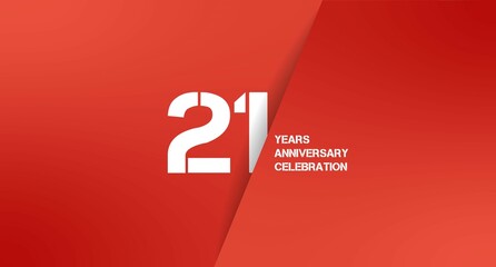 Celebrating a 21-year anniversary milestone with a modern graphic in a bold red and white design.
