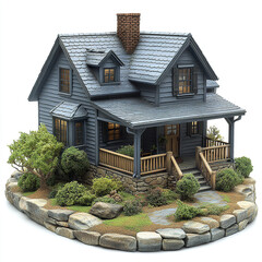 charming model house with detailed architecture and landscaping, showcasing cozy design