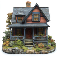 charming model house with detailed architecture and vibrant landscaping