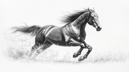 Running horse in a field