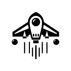 Geometric Spaceship Taking Off Icon - Minimalist Black and White Space Travel Illustration