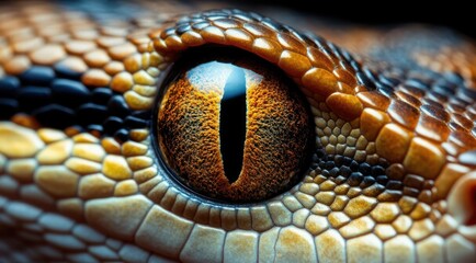 Fototapeta premium Close-up of a snake's eye with detailed scales and a piercing gaze.