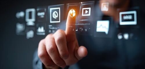 Fototapeta premium Digital interface hand touching screen modern ui ux