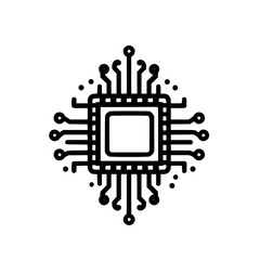 Minimalist Black Line Art Computer Chip Icon Symbolizing Technology, AI, and Digital Computing Concepts