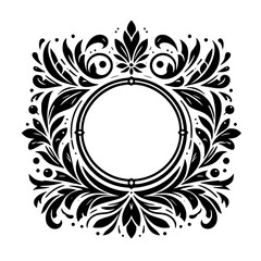 Elegant Black and White Ornate Floral Frame with Central Circle Element