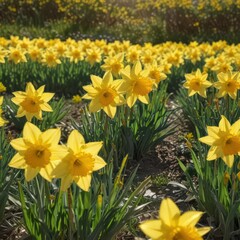Fototapeta premium daffodils in spring, daffodils in the garden, yellow daffodils in spring