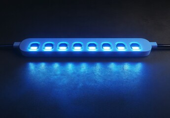 Blue Light Emitting Diode Strip On Dark Surface