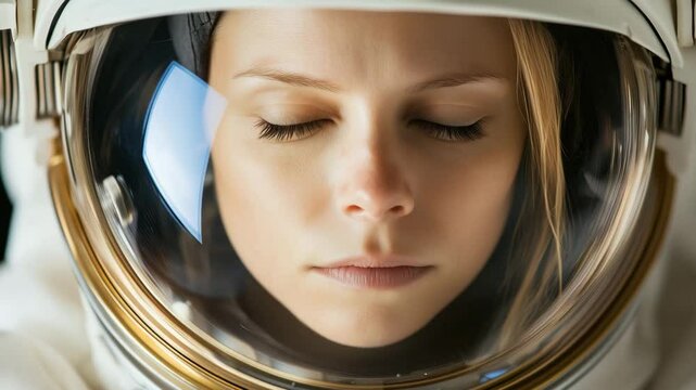 An astronaut prepares for a space mission, showcasing determination and focus while wearing a spacesuit and helmet