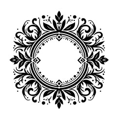 Elegant Ornate Black and White Floral Circular Frame and Border Design Element