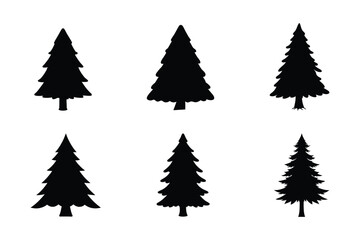 Fototapeta premium Christmas Tree Silhouette Vector – High-Quality Black & White Clipart for Holiday Designs 
