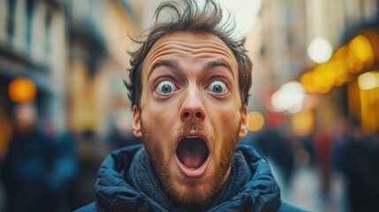 Shocked man in city street
