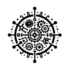 Obraz premium Intricate Steampunk Gear Mandala - Detailed Black & White Abstract Mechanical Illustration