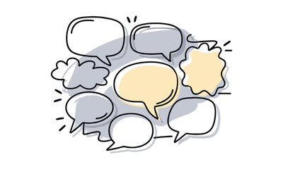 Vector illustration of a collection of simple hand-drawn speech bubbles, easily editable. 