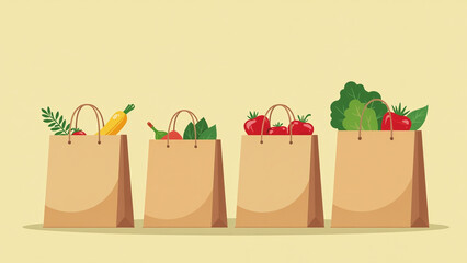 eco friendly bags promote sustainable grocery shopping zero waste lifestyles flat cartoon vector
