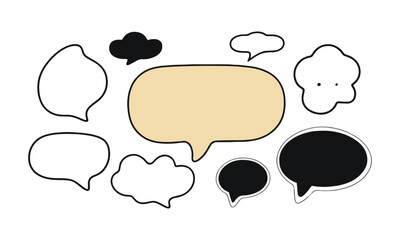 Vector illustration of a collection of simple hand-drawn speech bubbles, easily editable. 