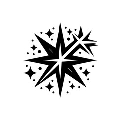 Stylized Black and White Star Sparkle Burst Graphic Element