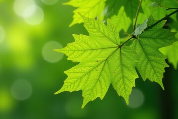 Fototapeta premium Sycamore maple branch showcasing vibrant greenery and natural texture , foliage, wood