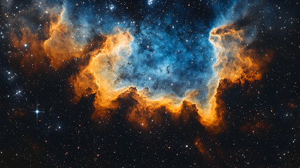 Fototapeta premium Celestial canvas showcases vibrant blues and oranges amidst a sea of stars in vast cosmic expanse